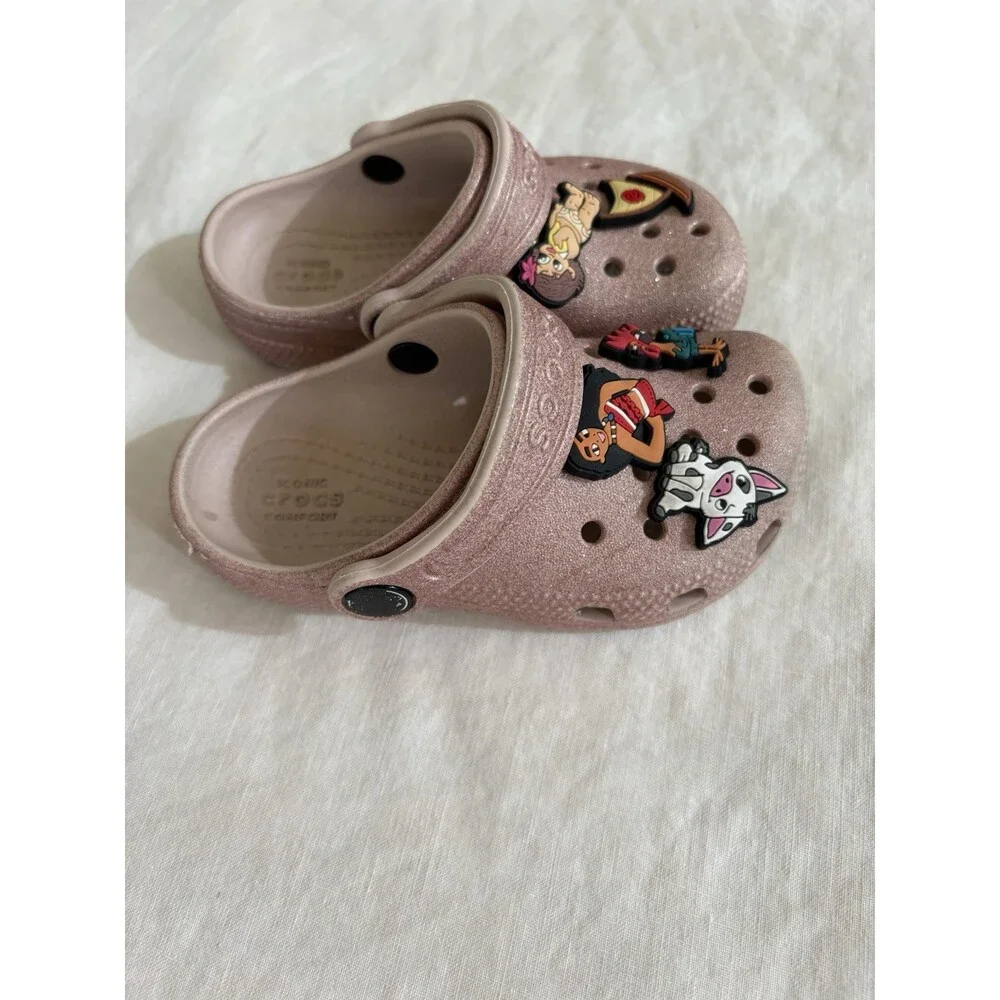 Crocs Classic Clog Light Pink Glittery Size 8C With 5 Charms
